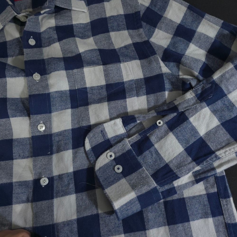 UNTUCKit Barrelstone Shirt Mens Medium Navy White Gingham Flannel 40713 Regular - Picture 6 of 11